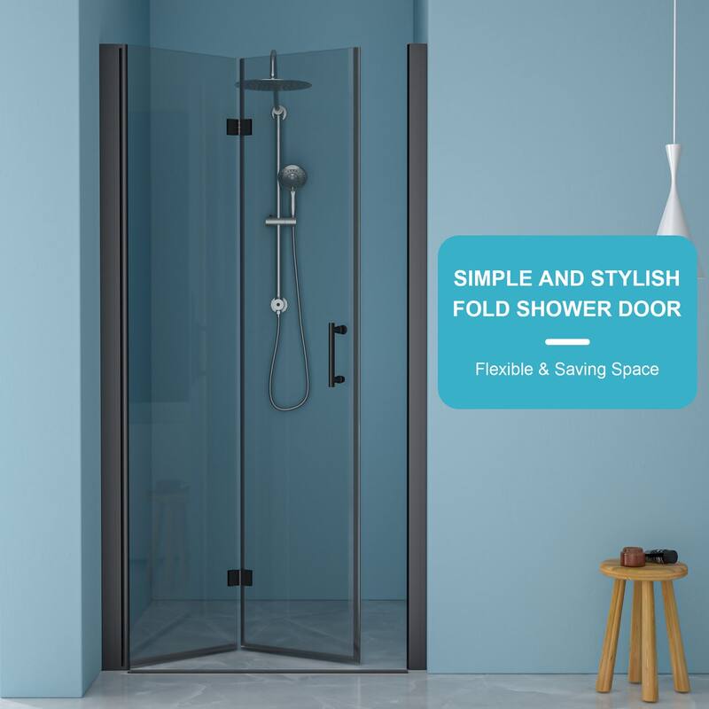 Bifold Semi-Frameless Shower Door in Black Finish