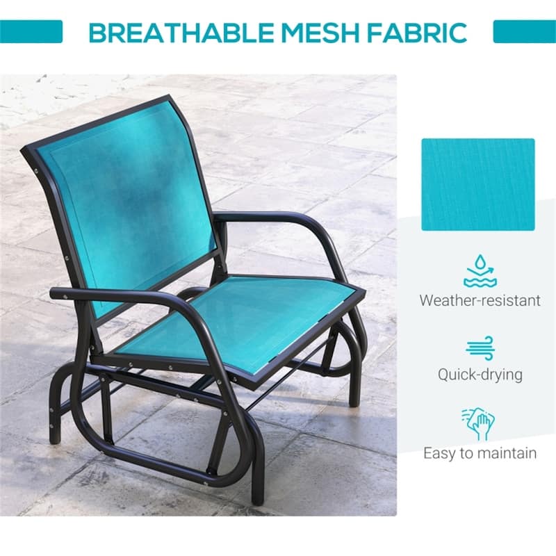 Comfortable Outdoor Glider Chair with Steel Frame and Weather-Resistant Mesh Curved Armrests - 29.5" W x 26" D x 33.5" H