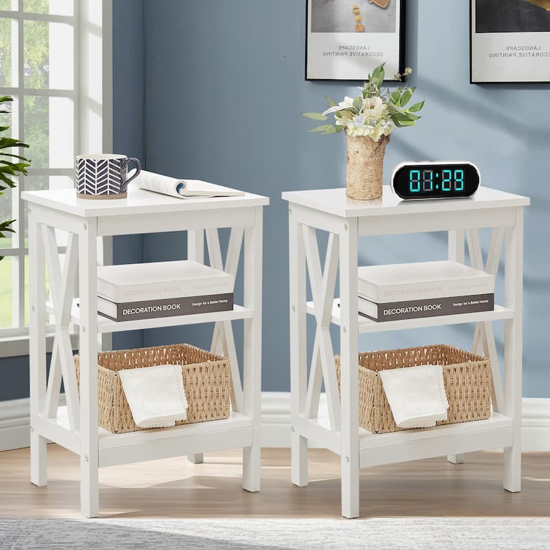 3-tier X-Shape End Table Open Storage Rack Can Be Used as End Table Nightstand for Living Room Bedroom Entrance
