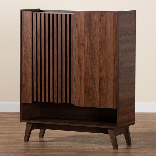 Paricia Mid-Century Modern Walnut Brown Finished Wood Shoe Cabinet