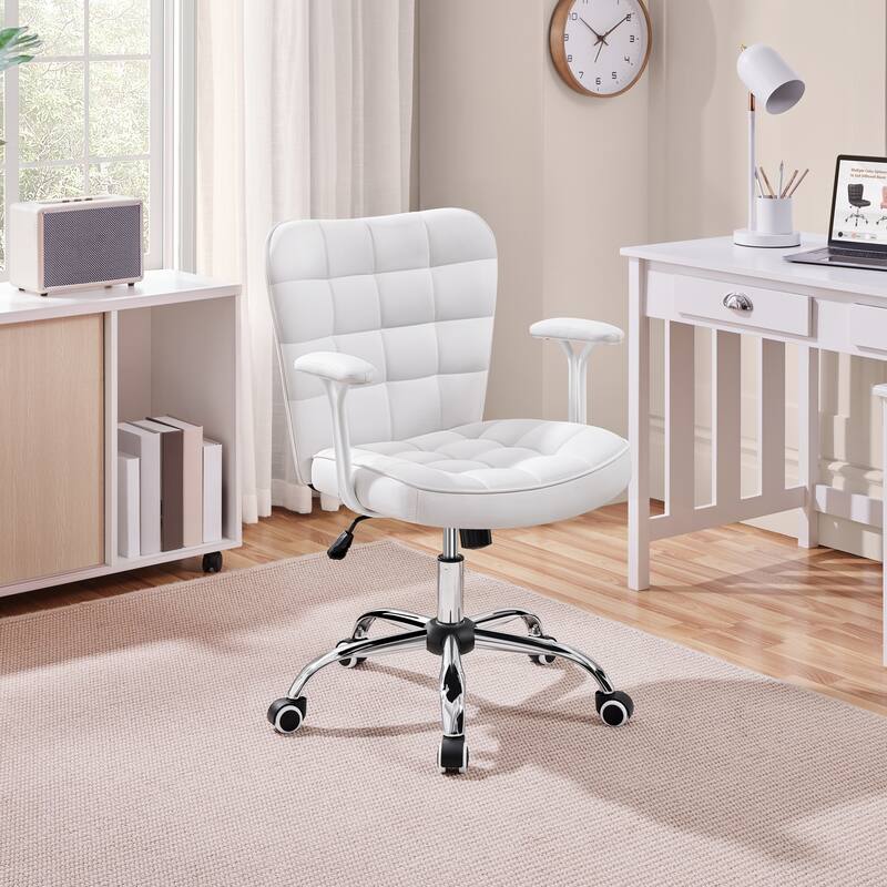 Yaheetech Mid-Back PU Leather Upholstered Office Chair with Padded Arms&Rolling Wheels