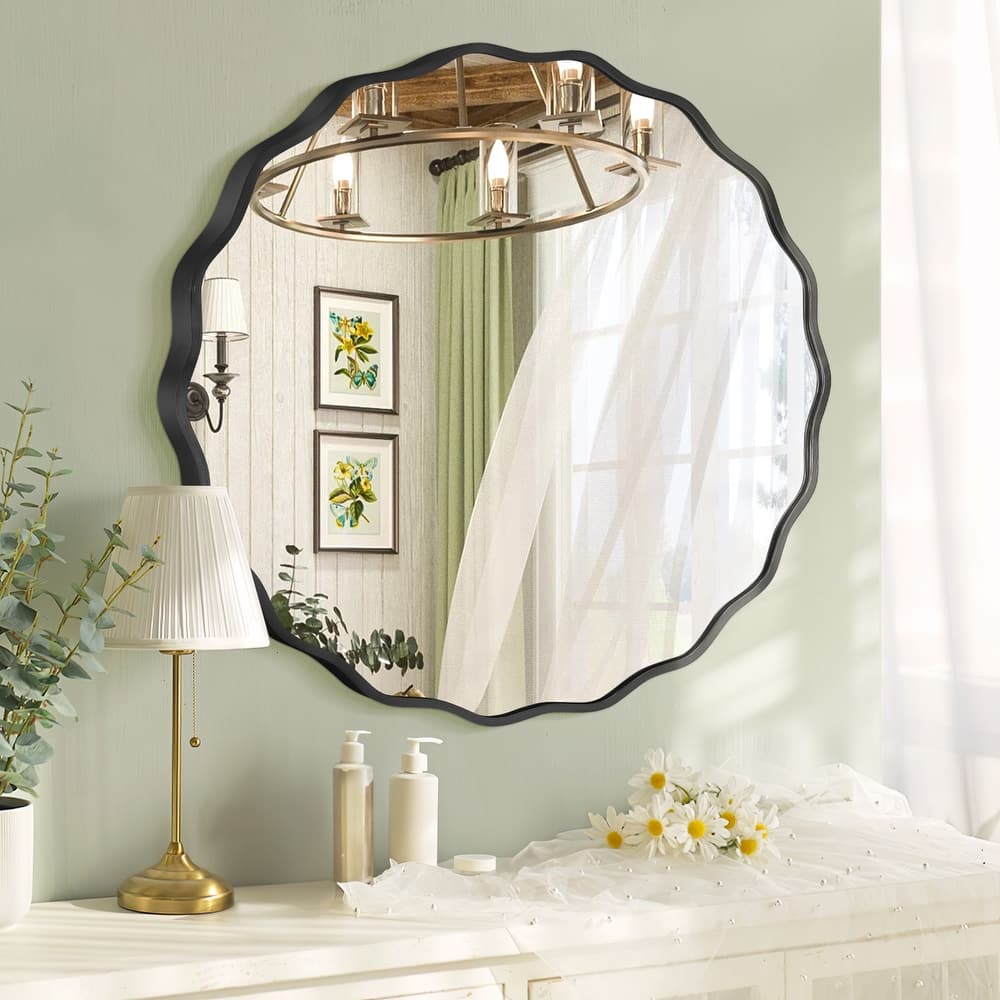 Aluminum Alloy Framed Wavy Round Wall Mirror