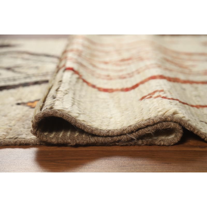 Moroccan Oriental Rug Handmade Beige Tribal Wool Carpet - 3'9" x 6'2"