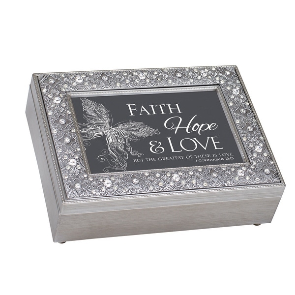 8" Gray and Black Rectangular Religious Musical Box - N/A