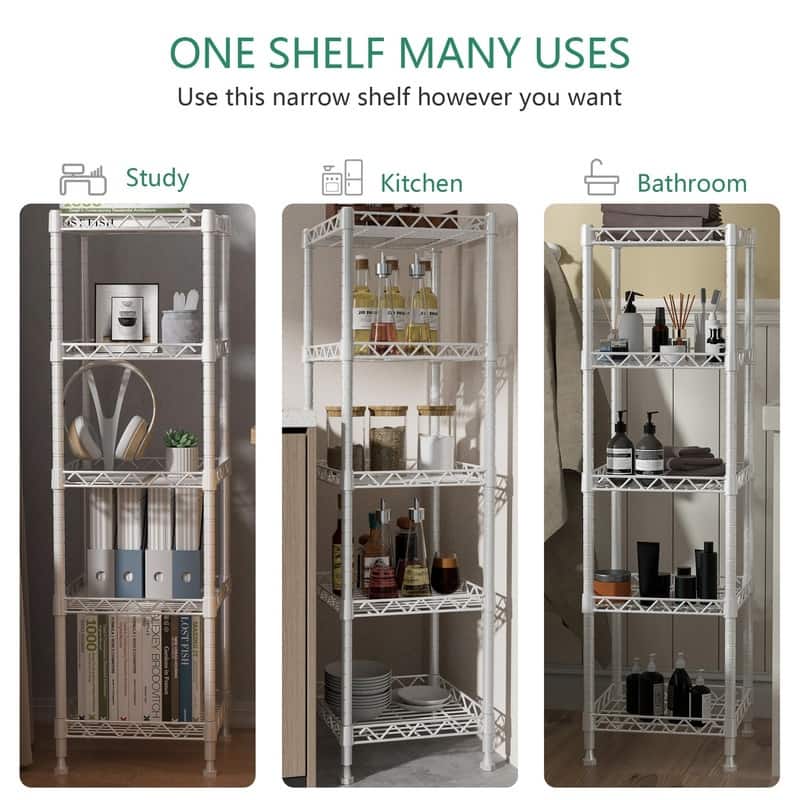 5 Tier Standing Shelving Metal Units - 11.8"D x 11.8"W x 50"H