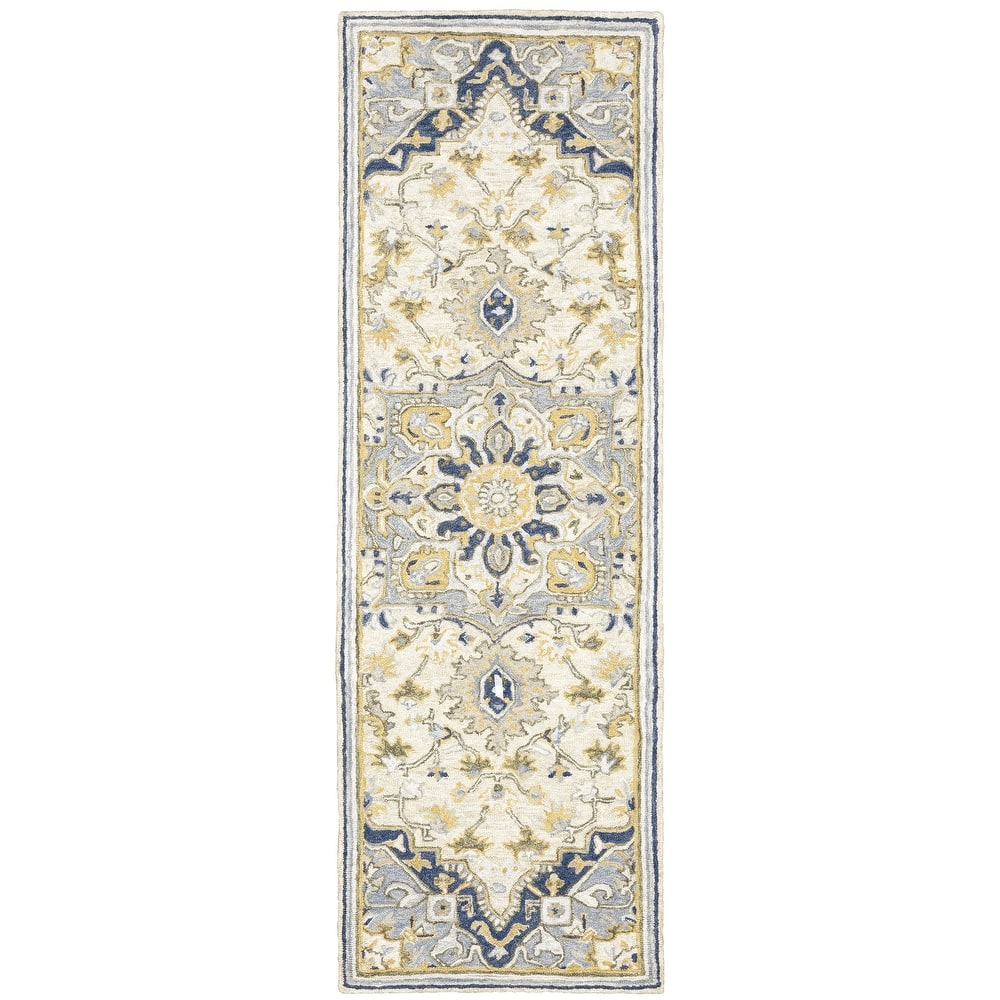 Style Haven Ava Hand-tufted Wool Loop-pile Vintage Medallion Blue/Cream Area Rug