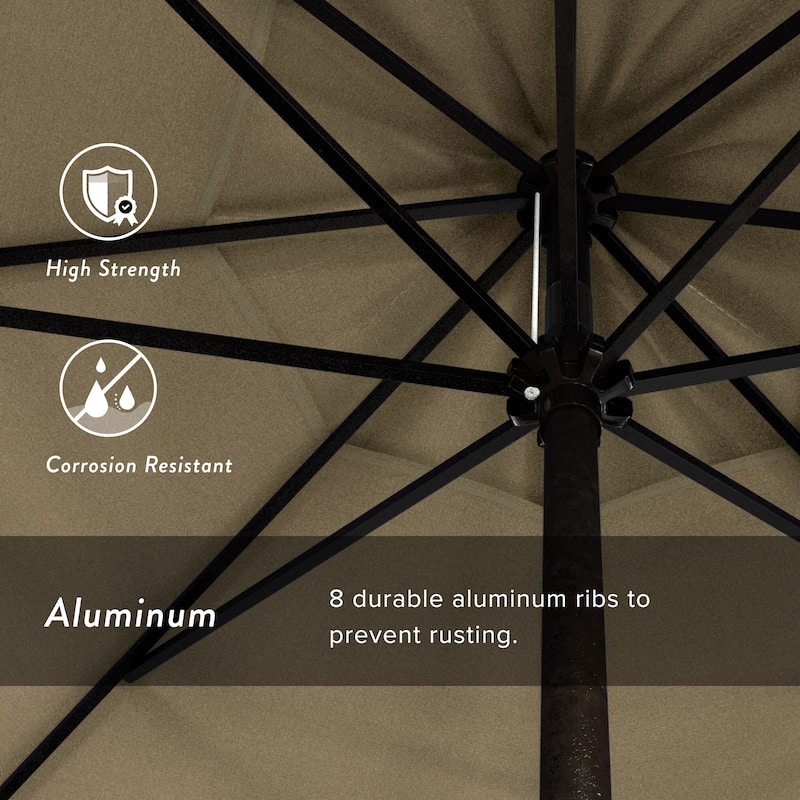 California Umbrella 7.5' Round Aluminum Crank Lift Auto Tilt 8 Rib Patio Umbrella, Bronze Finish, Sunbrella Fabric