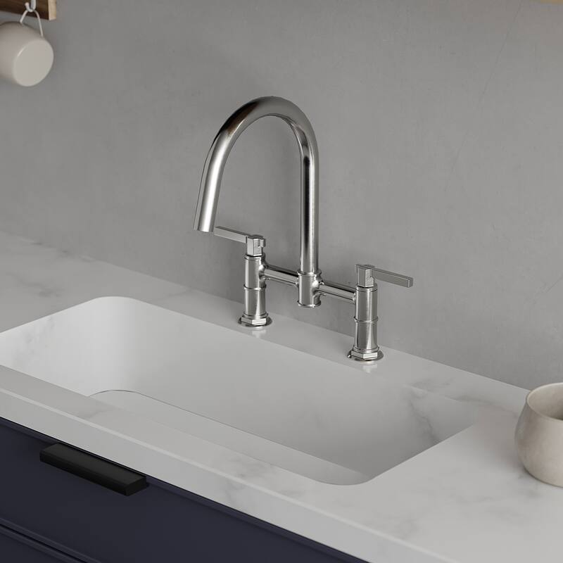 WIZ 2 Holes Deck Mount Bridge Kitchen Faucet With 360 Swivel Spout