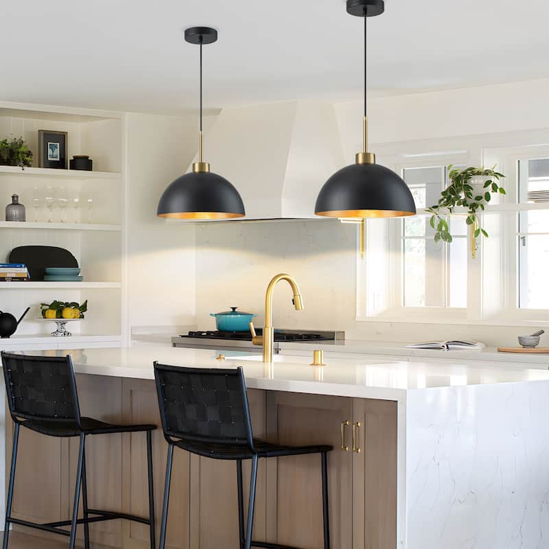 Starsky Modern Matte Black & Gold Foil Dome Pendant Light