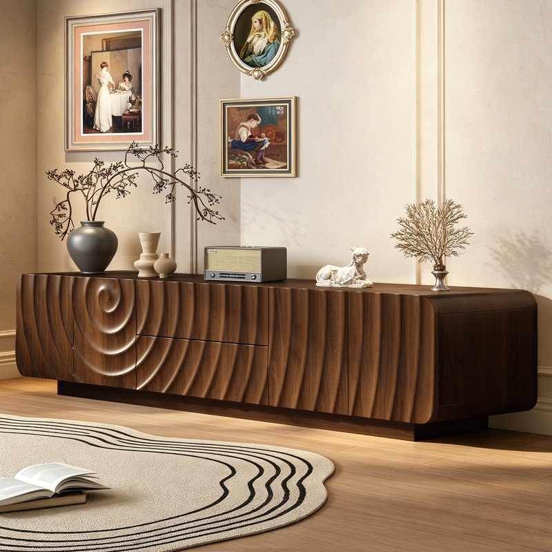 Modern 70" TV Stand for TVs up to 78", Media Console Entertainment Center with Cabinet and 2 Drawers