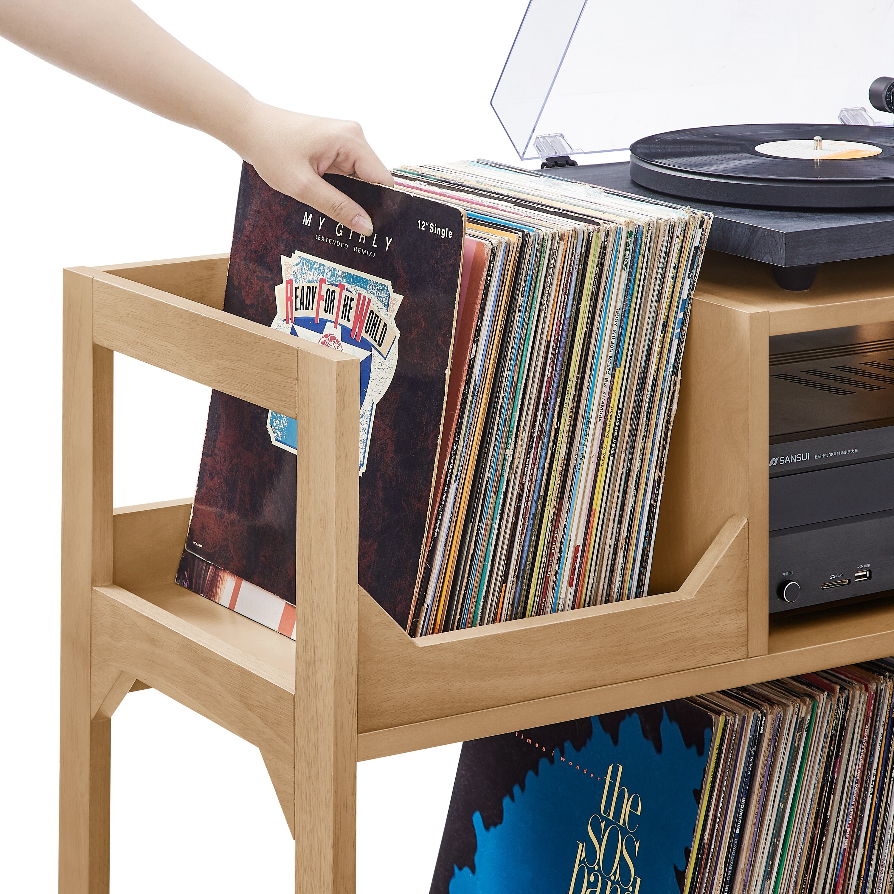 Crosley Asheville Large Record Player Stand With Vinyl Storage