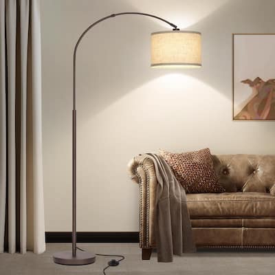 Floor Lamp for Living Room, Arc Floor Lamp with Adjustable Head, Modern Arched Floor Lamp with On/Off Pedal Switch - Brown