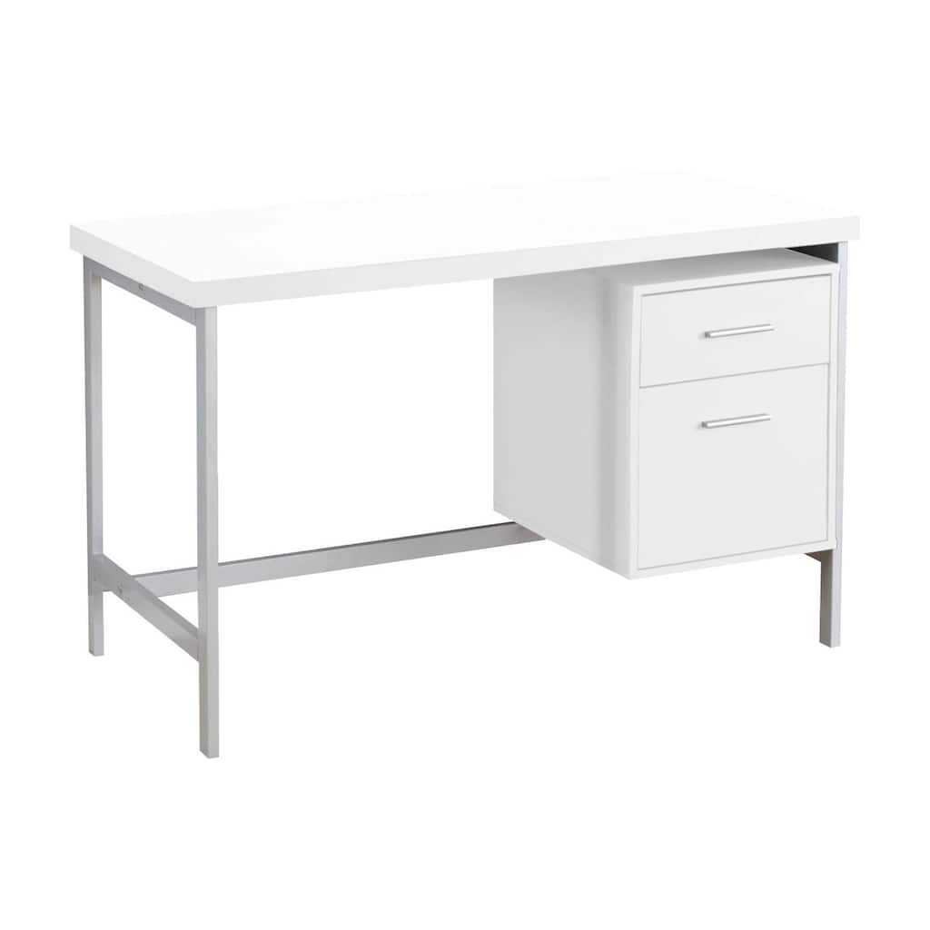 Computer Desk, Home Office, Laptop, Left, Right Set-up, Storage Drawers, 48"l, Work, White Laminate, Grey Metal, Contemporary