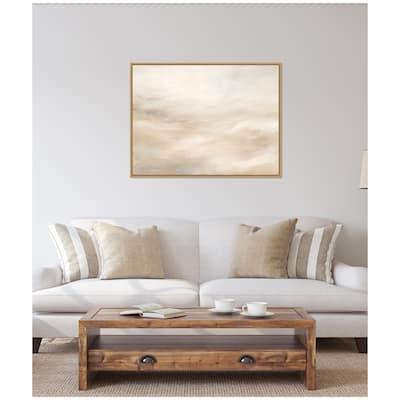 Kate and Laurel Sylvie Tonal Abstract Textural White and Beige Framed Canvas by The Creative Bunch Studio