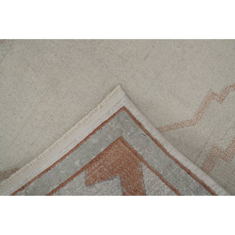 Machine Made Oriental Polyester Carpet Traditional Medallion Beige & Ivories Tabriz Area Rug - 7' 5'' X 5' 2''