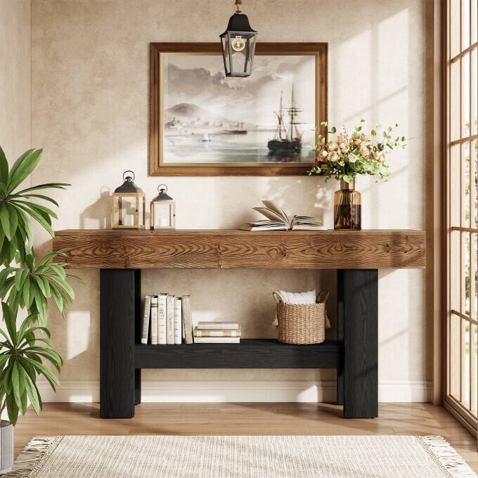 63" Long Wood Console Sofa Table with Storage for Living Room