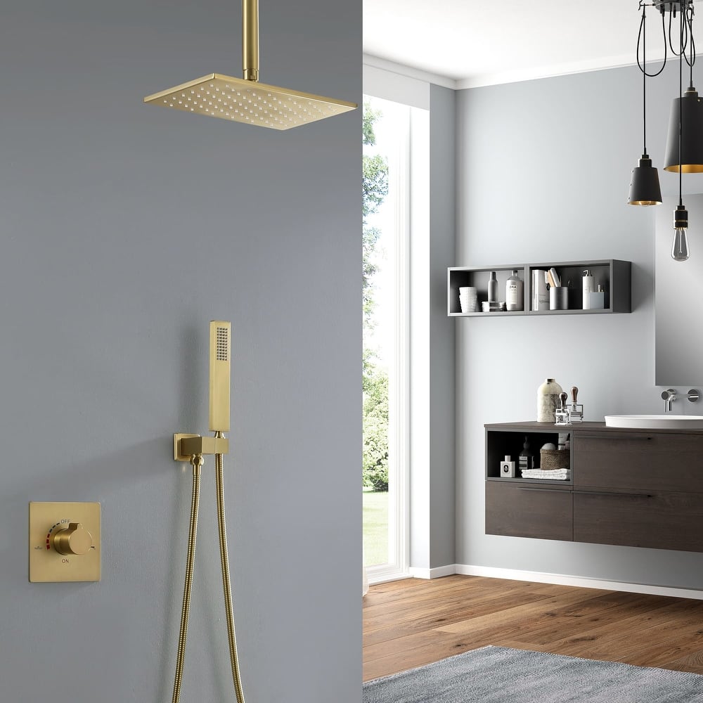 Ceiling Mount Shower System With Handheld Shower Faucet Set With Rough-in Valve Rainfall Modern Shower Head Combo Kit Trim Set