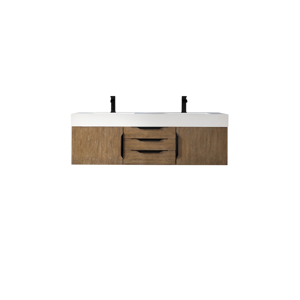 James Martin Vanities Mercer Island 59" Double Vanity, Latte Oak with Matte Black Hardware