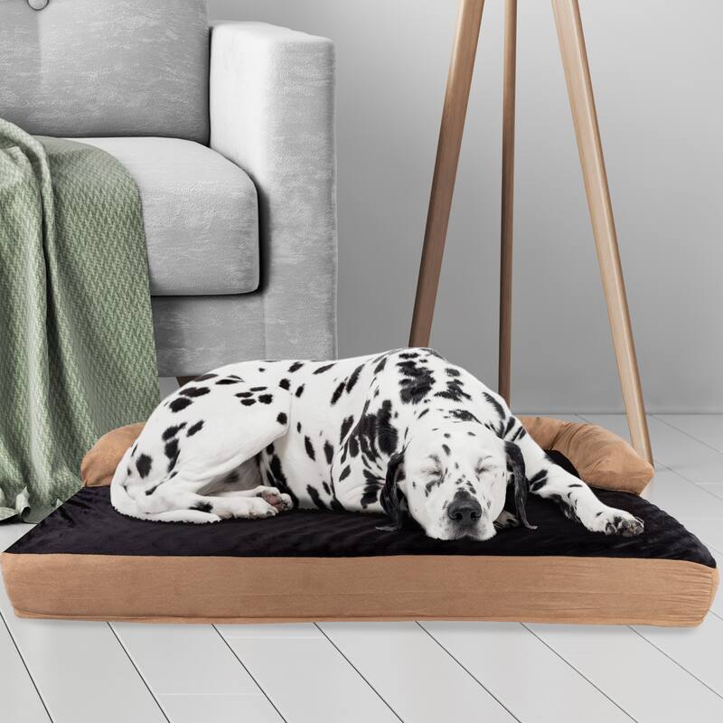 Tan/Black Pet Bed - 3-Layer Orthopedic Dog Sofa with Cooling Gel, Memory Foam and Neck Bolster