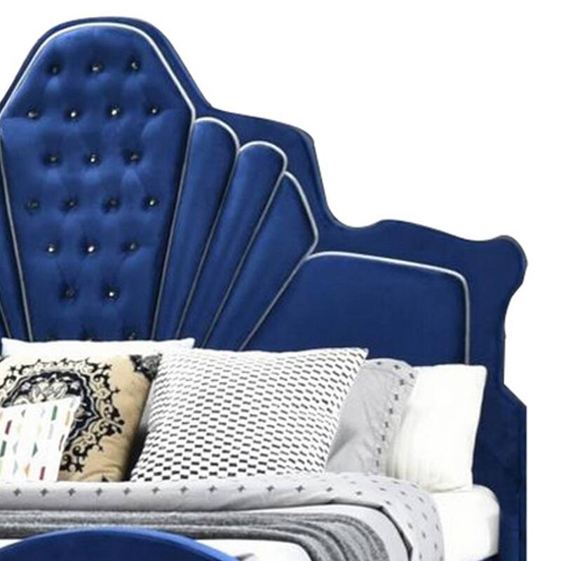 Modern Velvet Upholstered Channel Tufted Eastern King Bed, Blue