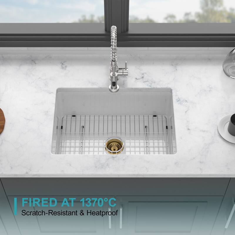 27x19x10 Undermount Single Bowl Fireclay Kitchen Sink Dual Mount White Porcelain Rectangular Deep Single Bowl Sink Basin