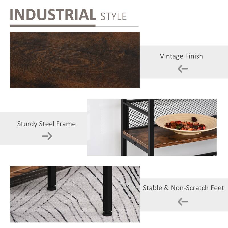 HomCom 3-Tier Industrial Style Storage Metal Wooden Shelf with a Robust Multi-Functional Design & Adjustable Feet