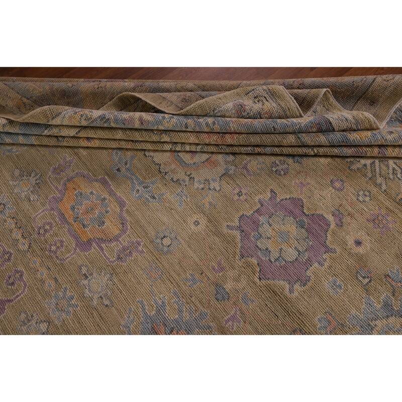 Vegetable Dye Floral Oushak Large Rug Hand-Knotted Wool Carpet - 9'10" x 13'6"