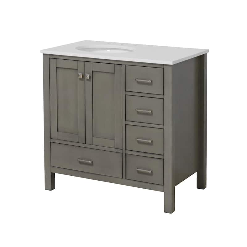 KitchenBathCollection Horizon 36" Bathroom Vanity with Engineered White Top