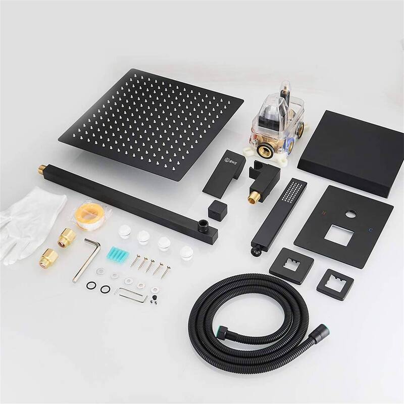 Wall Mount Tub Shower System With Handheld Black Shower Faucet Set With 10 Inch Shower Head Kit Trim With Pressure Balance Valve