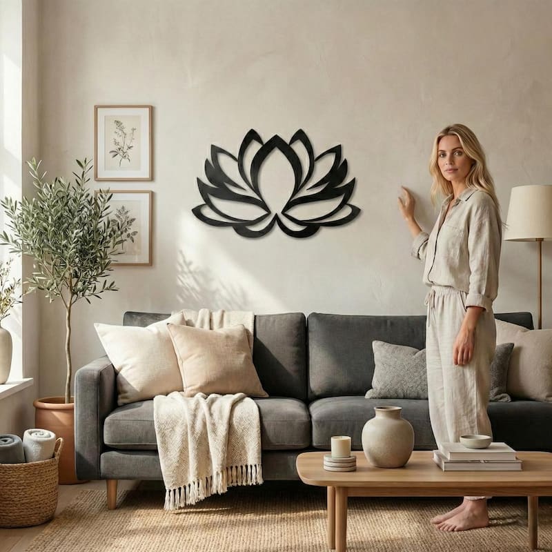 Lotus Flower Metal Wall Decor for Home and Outside - Wall-Mounted Geometric Wall Art Decor