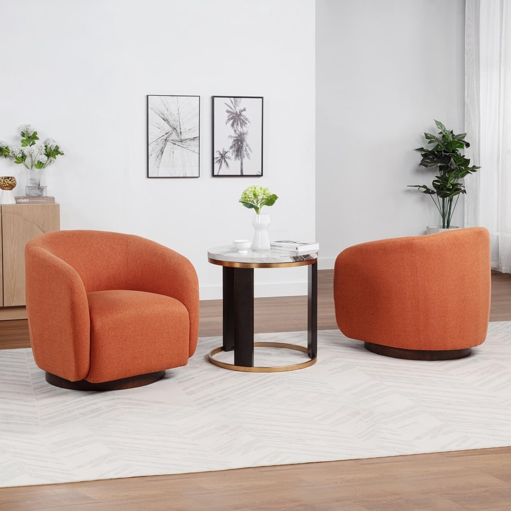 SEYNAR Modern Glam Boucle Fabric Round 360 Degree Swivel Barrel Chair Set of 2