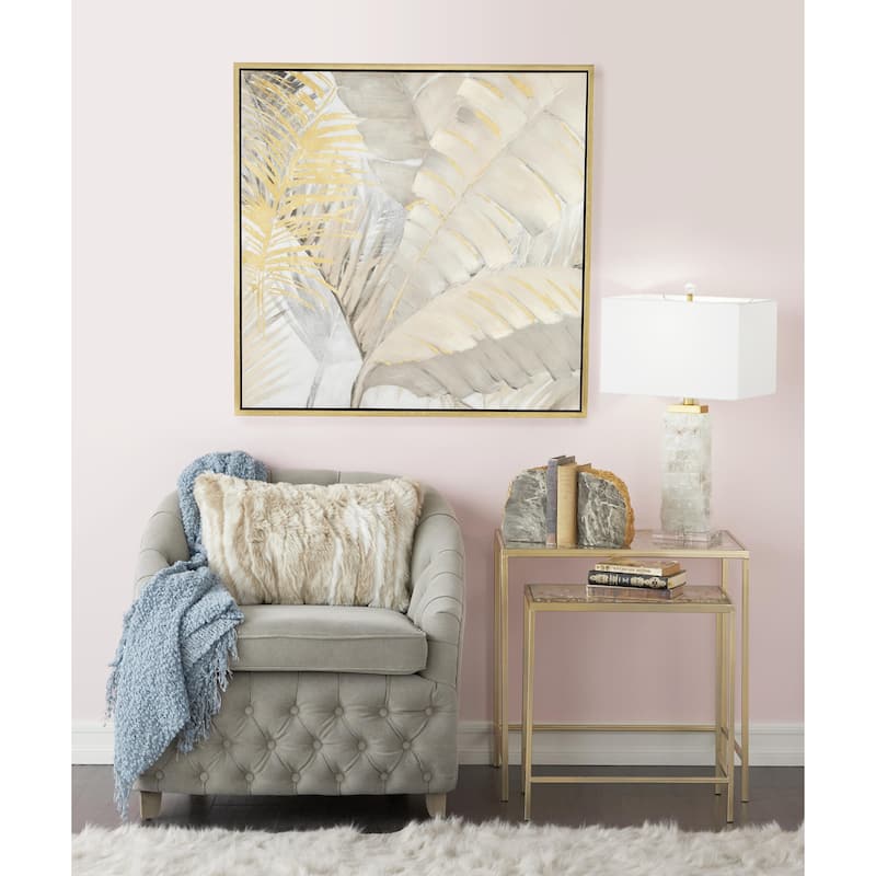 Canvas Leaf Palm Living Room Framed Wall Art with Gold Frame - Brown - CosmoLiving by Cosmopolitan