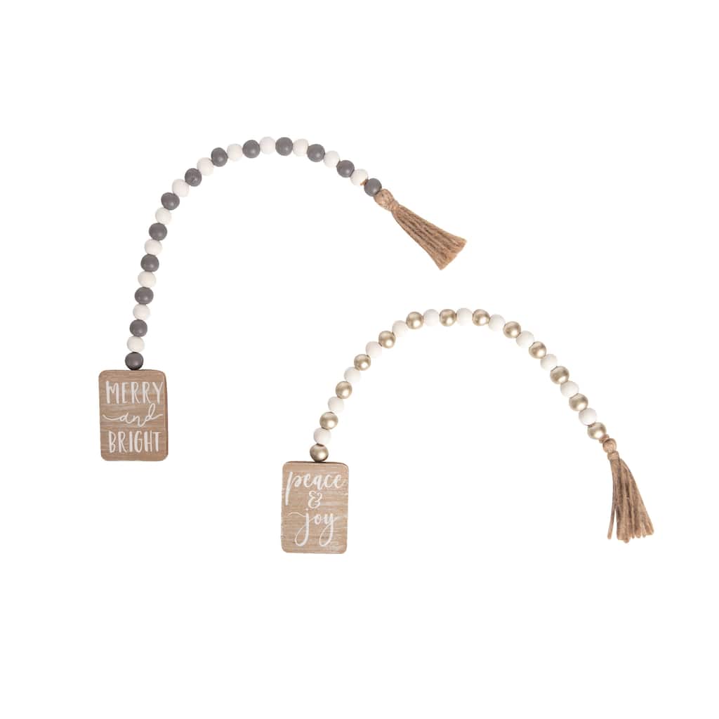 Transpac Wood Beaded Holiday Decor Set of 2 Christmas Home Decorations