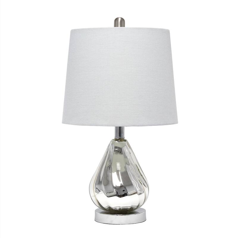 HomeRoots 21" Silver Glass And Metal Scalloped Table Lamp With Gray Drum Shade - 12.00 in. x 20.50 in. x 12.00 in.