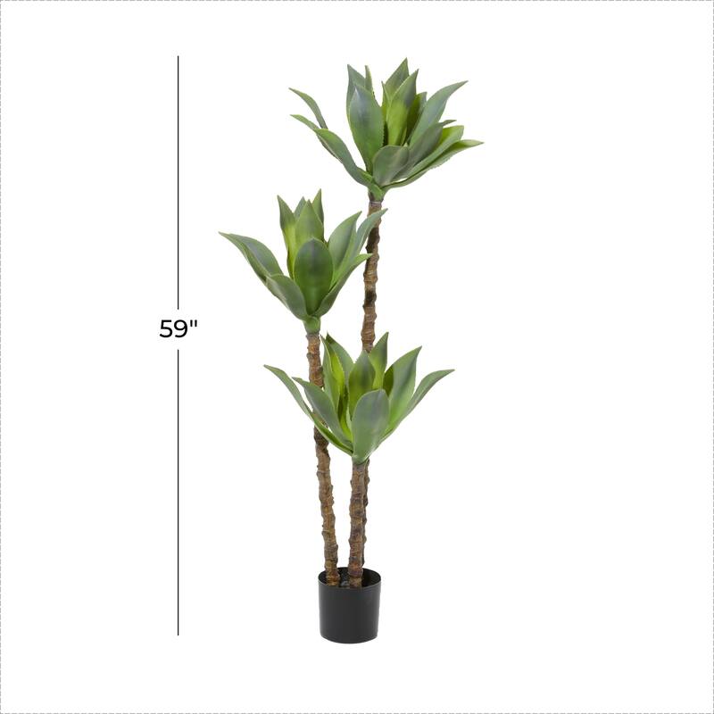 Green Faux Foliage Dracaena Artificial Tree with Realistic Leaves and Black Plastic Pot - 19 x 23 x 60