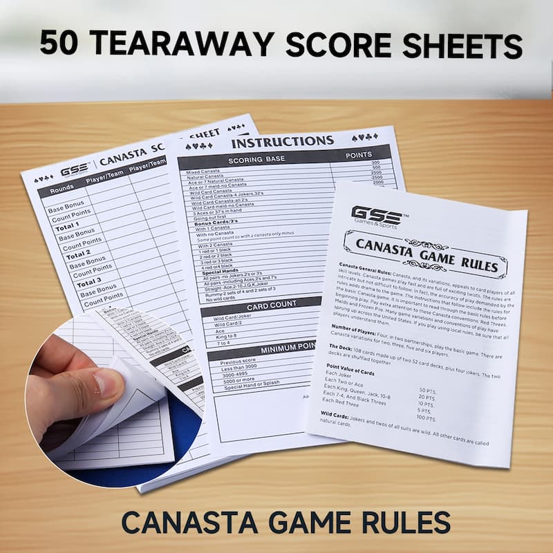 GSE Canasta Cards Game Set, Includes Canasta Playing Cards with Point Values, Revolving Card Tray, Score Sheets