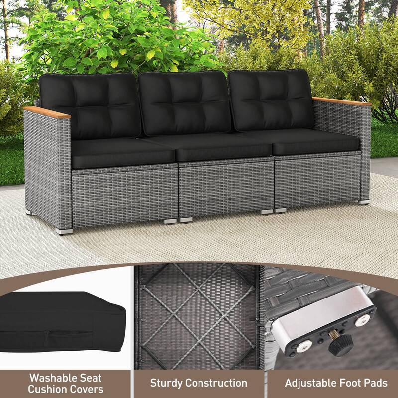 Costway 3-Seat Patio Couch Sofa PE Rattan Wicker Outdoor Loveseat - See Details