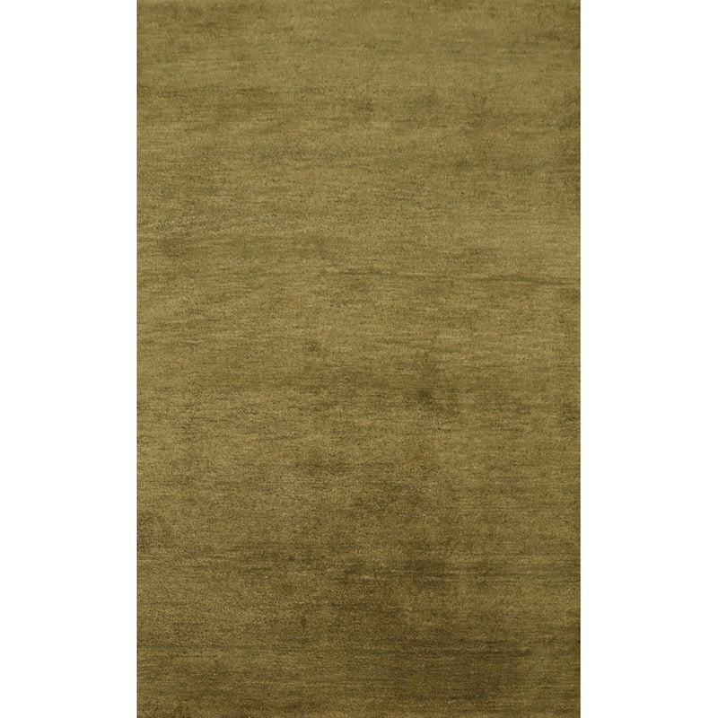 Hand Knotted Oriental 100% Wool Carpet Modern Solid Green Gabbeh Area Rug - 5' 11'' X 3' 10''