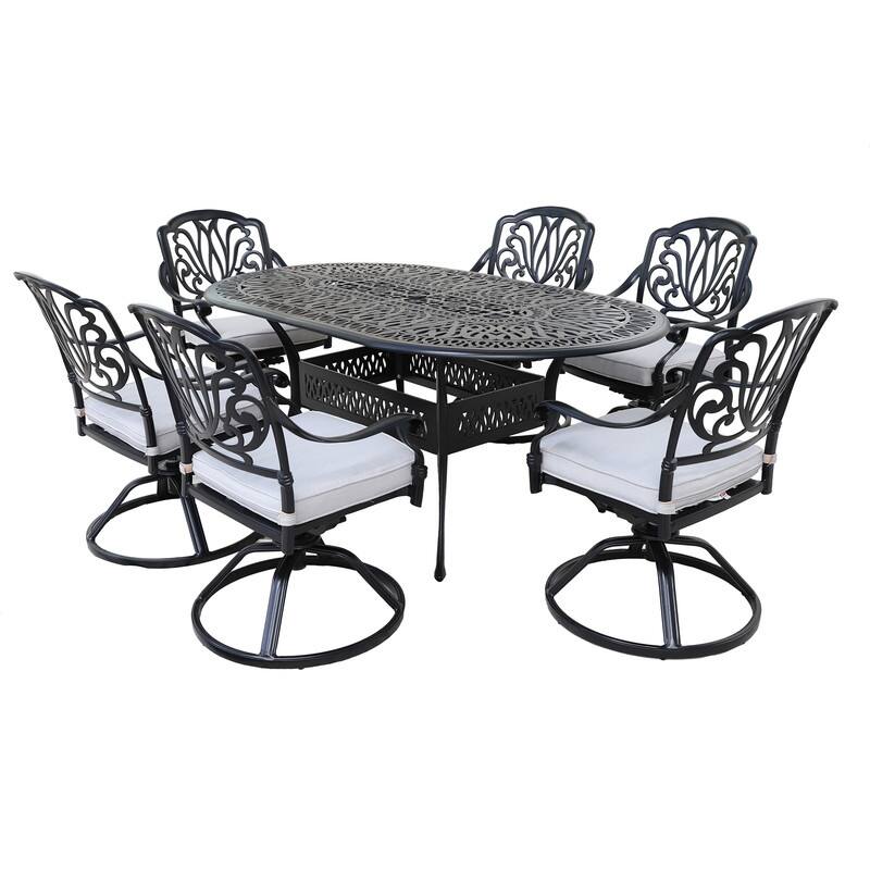 Manasquan 7-piece Gunmetal Aluminum Oval Dining Set with Swivel Chairs by Havenside Home