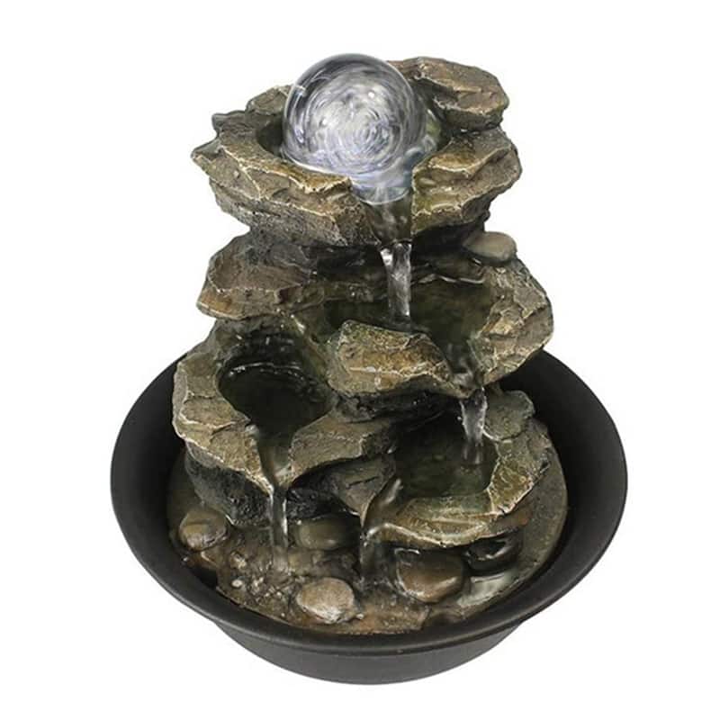Tabletop Rock Water Fountain with Spinning Orb - Black