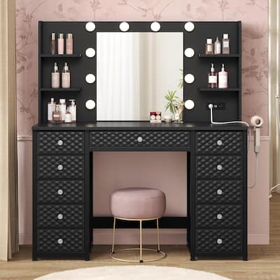 Vanity with Lights and Mirror 11 Drawer Makeup Vanity 6 Shelves