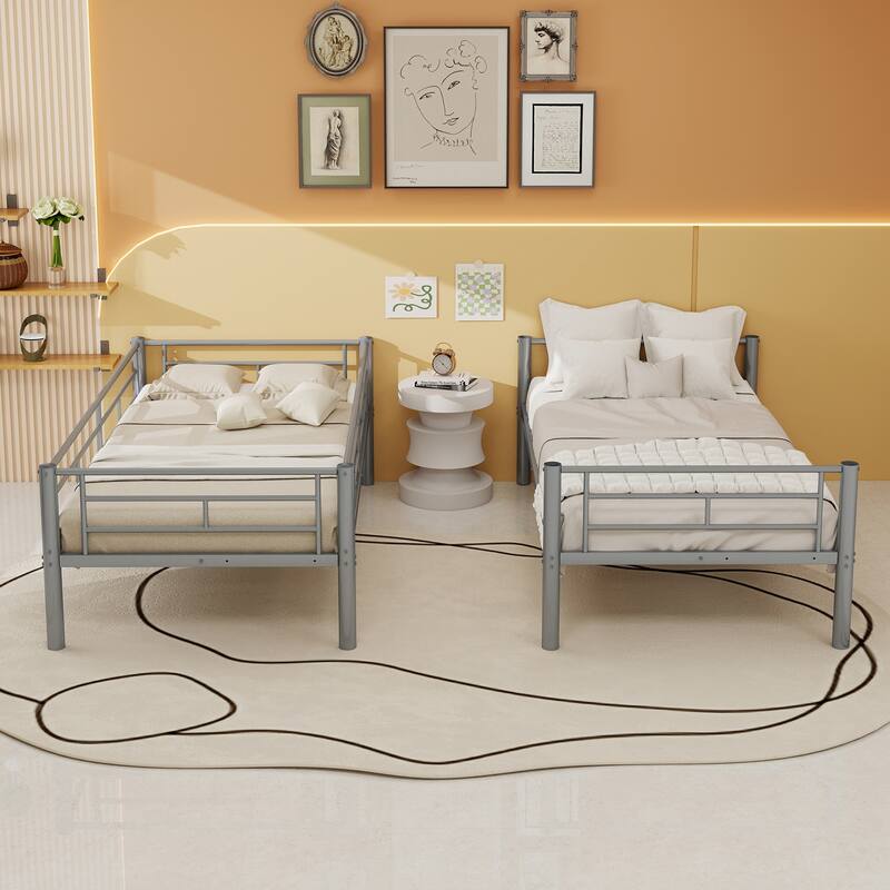 GDFStudio - Twin Over Twin Metal Convertible Bunk Bed Frame