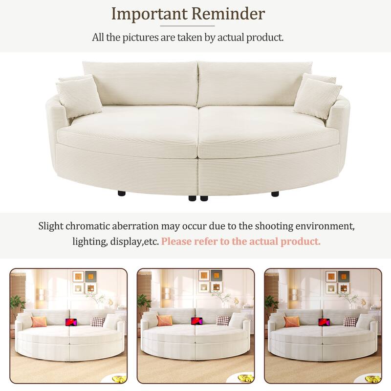 102.3" Oversized Double Chaise Lounge Sofa, Corduroy Upholstered Sleeper Sofa Bed 2 Seat Sofa Loveseat with USB Ports