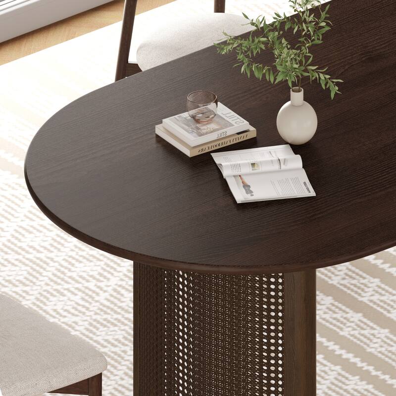 79"L×33.5"W Oval Wood Dining Table Double Pedestal Kitchen Table