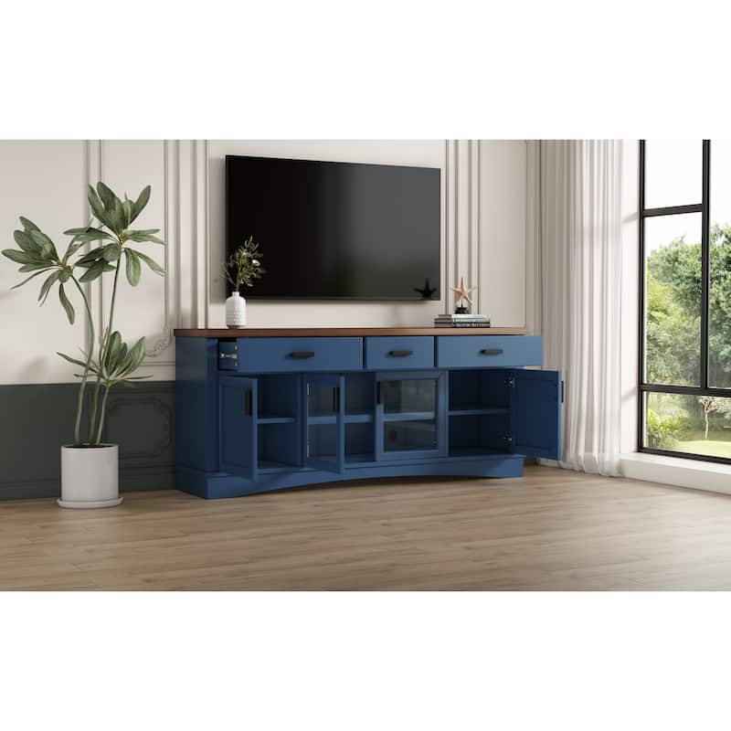 Entertainment Center with Glass Doors, TV Stand with Drawers, Media Console Table with Adjustable Shelves