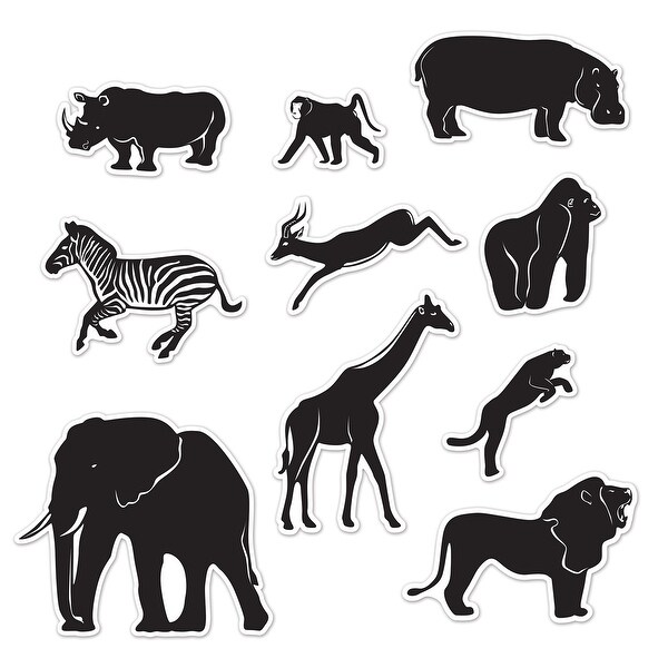 Club Pack of 12 Wild Jungle Animal Silhouette Wall Cutouts 15.25" - N/A