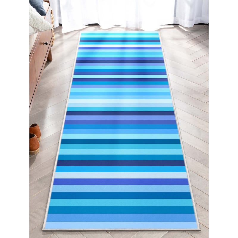 Crayola Stripe Blue Retro Area Rug By Well Woven