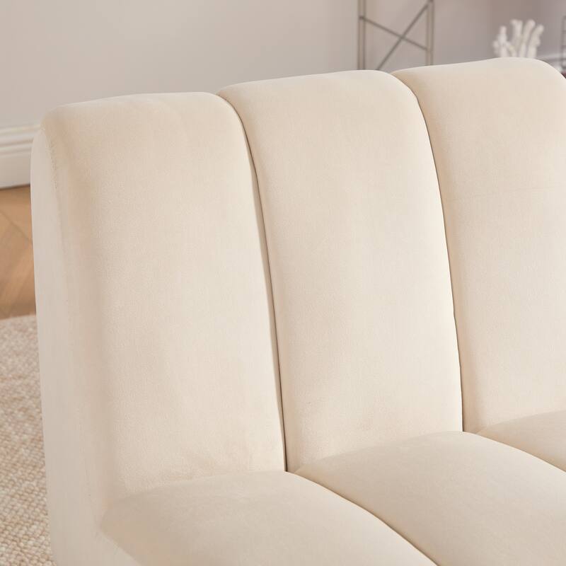 Velvet Upholstered Accent Chair, Ergonomic Lounge Reading Chair, Armless Chair with Metal Legs for Living Room, Bedroom