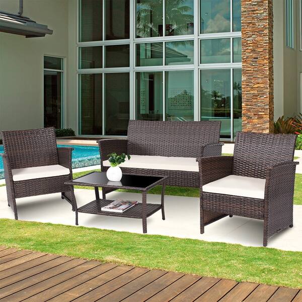 Shop Costway 4 Pcs Outdoor Patio Rattan Furniture Set Wicker Sofa Table Overstock 21418944