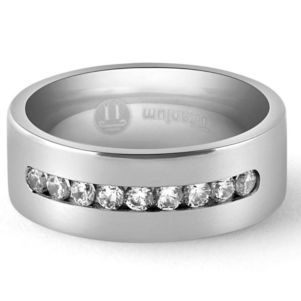 Bliss Diamond Men's Brushed Titanium 8mm Ring Moissanite Wedding Band